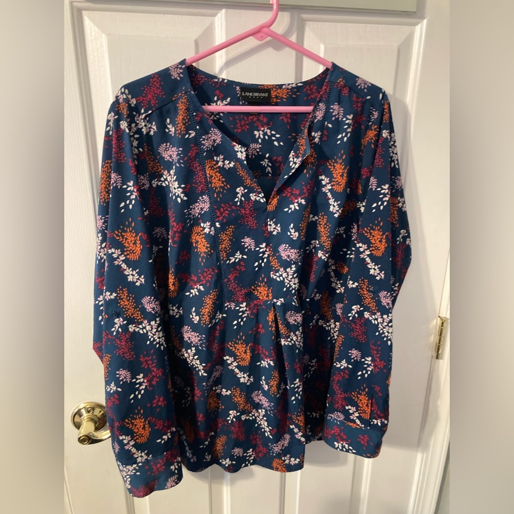 Lane Bryant Navy and Orange Floral Blouse 18/20